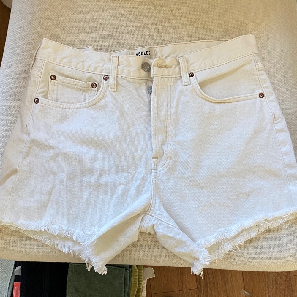 Agolde Women's Frayed White Jean Shorts
